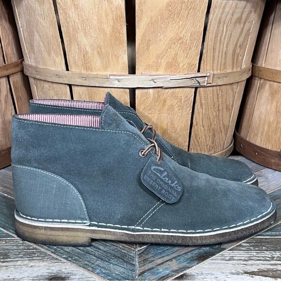 Clarks x Herschel Sage Green Suede Denim Limited Edition Desert Boots Mens 10.5 - Picture 2 of 13